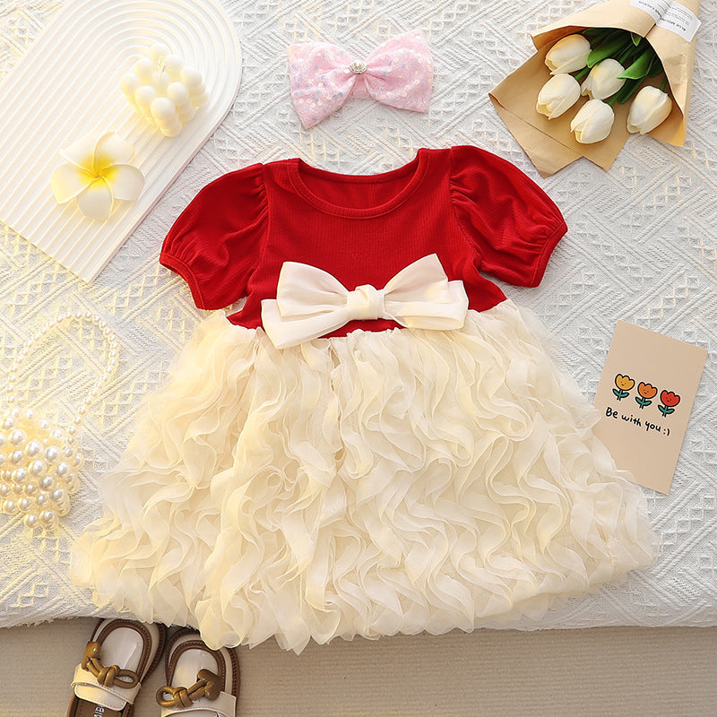 Girls' 3D Flower Bow Dress – Cute Summer Princess Look – Tudoholic