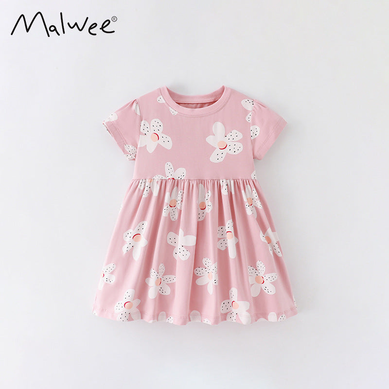 Malwee Girls' Princess Dress – Cute Summer Casual Round Neck – Tudoholic