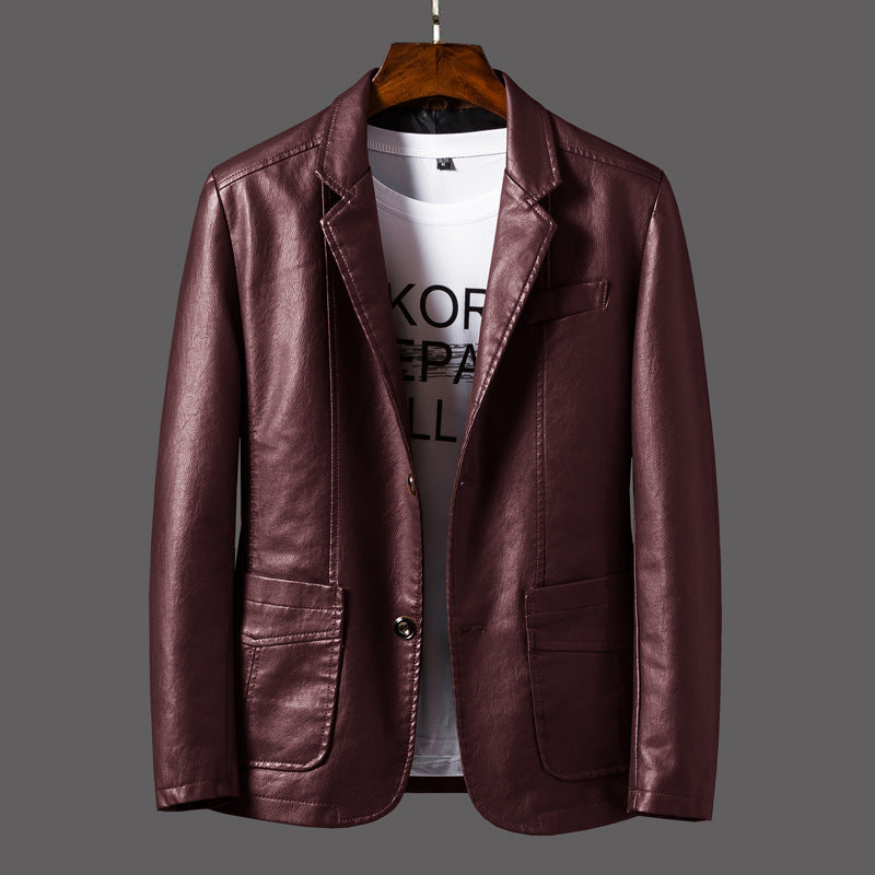 STOCK-Men’s PU Leather Jacket – Spring Business Casual Youth