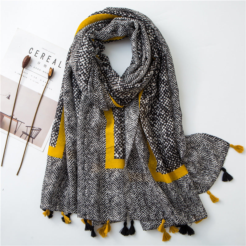 Korean Cotton & Linen Scarf | Snakeskin Leopard Tassel Shawl