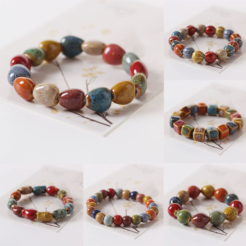 Multicolor Glazed Beads Ceramic Bracelet – Stylish Jewelry