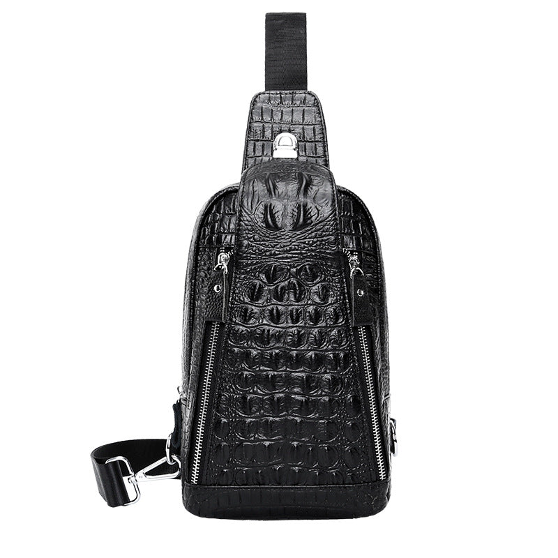 Crocodile Embossed Leather Men's Crossbody Chest Bag