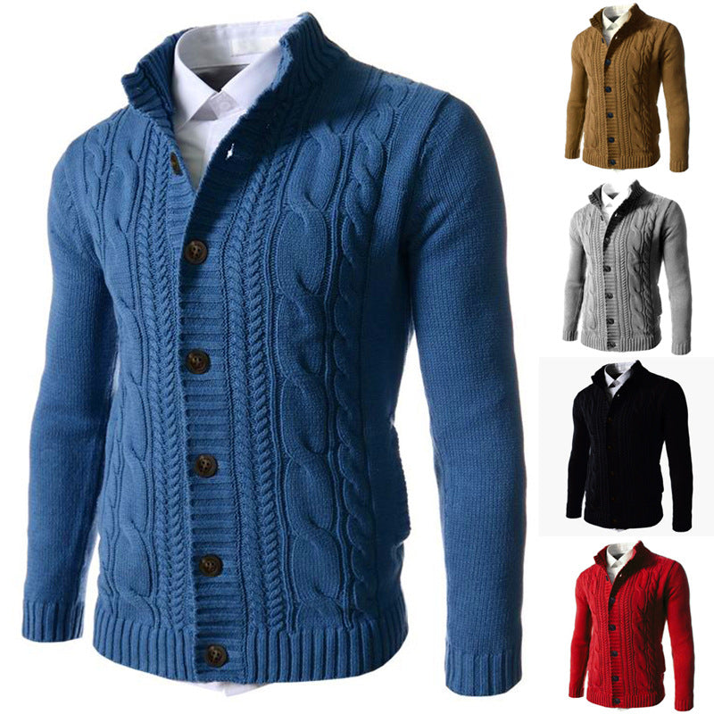 Men’s Stand Collar Cardigan Sweater – European Winter Style