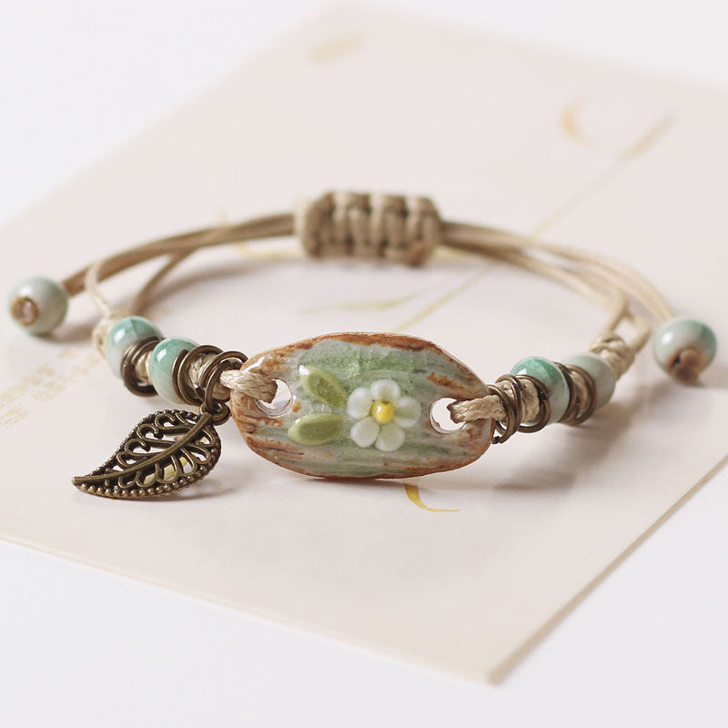 STOCK-Ceramic Bead Bracelet with Crackle Glaze – Elegant &