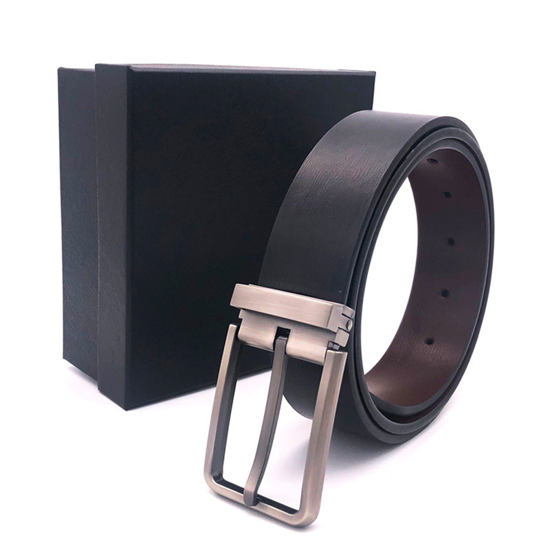 Men’s Cowhide Leather Belt – Gift Box, Double-Color, Trendy