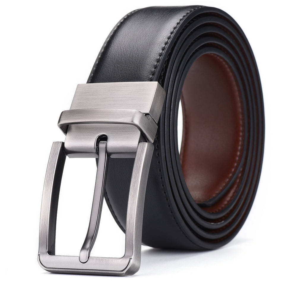 Men's Genuine Leather Reversible Rotating Buckle Belt