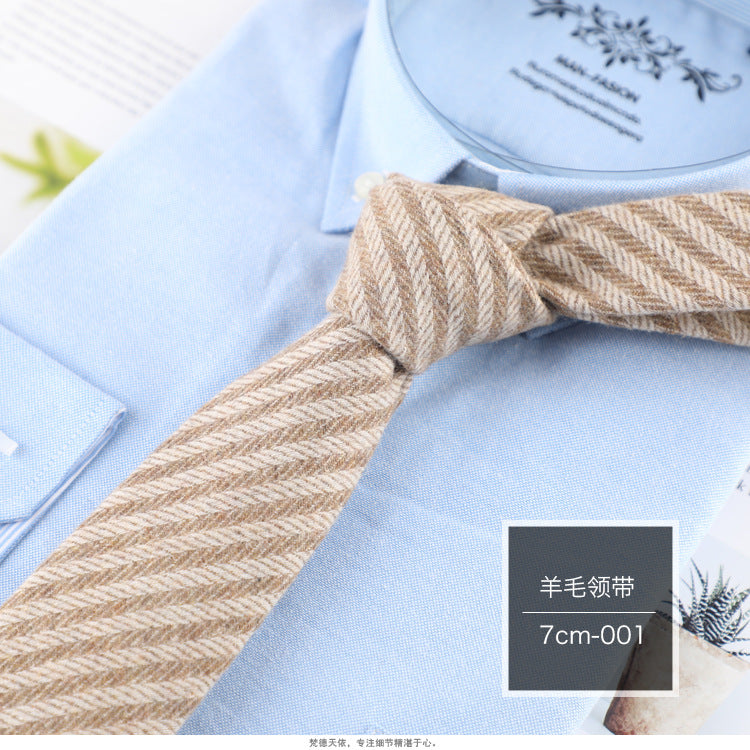 STOCK-7cm Wool Striped Tie – Korean Style for Winter