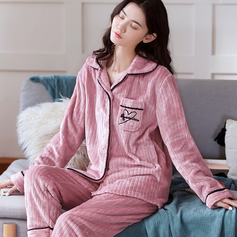 Women’s Coral Fleece Pajamas Autumn Winter Warm Fashion Set