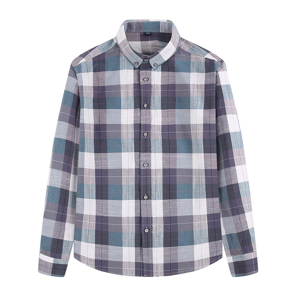 Men’s Gradient Plaid Shirt – Long Sleeve Casual Spring Wear