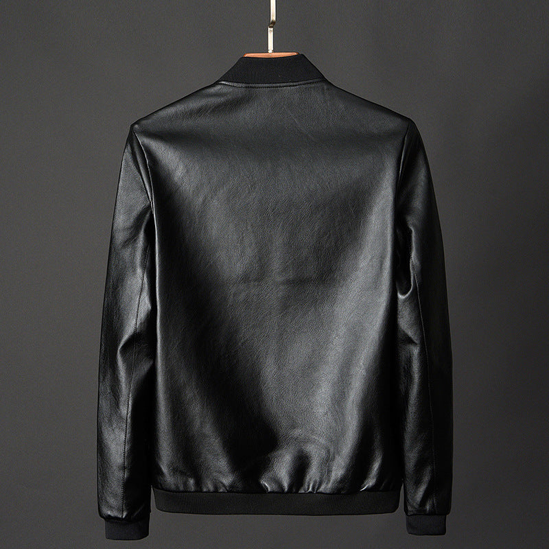 STOCK-Men’s Autumn Stand-Collar Large-Size Leather Jacket