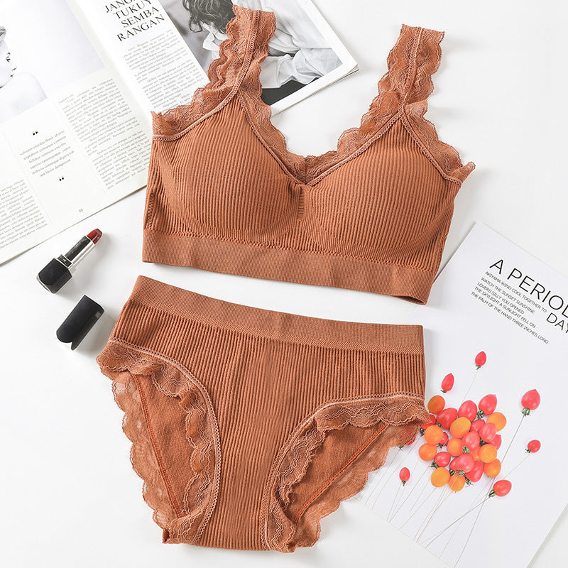 Korean & Japanese Style Lace Tube Top Set – No Steel Ring Bra &