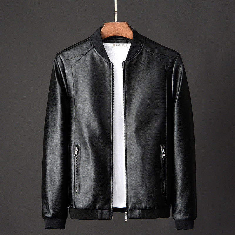 Men’s Autumn Stand-Collar Large-Size Leather Jacket