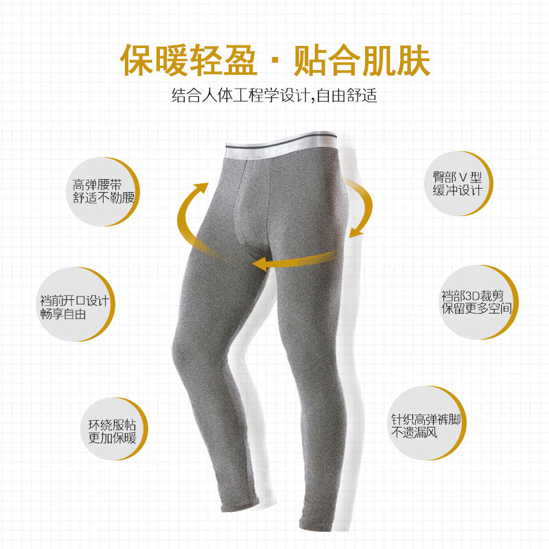 Men’s Slim-Fit Fleece-Lined Thermal Long Johns Cotton Pants