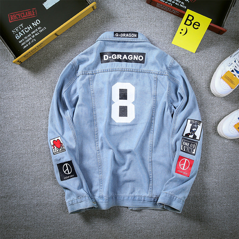 INSTOCK-Plus Size Printed Black Denim Jacket Men
