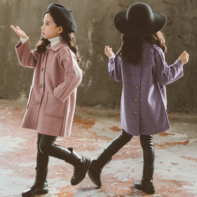 Girls Woolen Coats Thickened Double Sided Korean Mid Length-