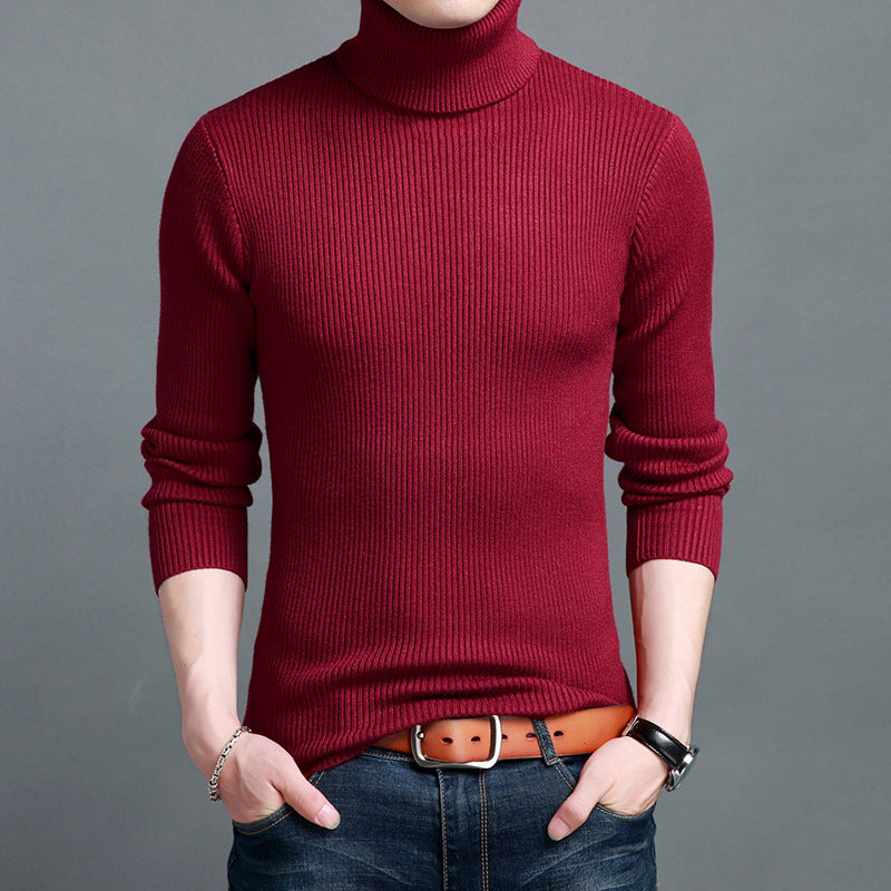 Korean Men’s High Collar Slim Pullover – Autumn/Winter