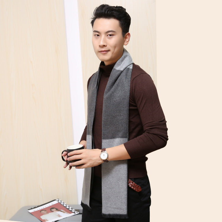 Men’s Plaid Scarf Winter Black Gray Imitation Cashmere Business