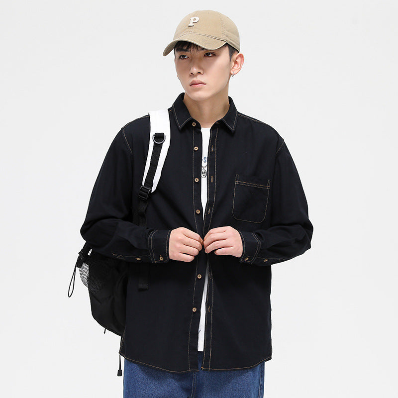 Men’s Japanese Cotton Denim Shirt – Slim Casual Spring Wear