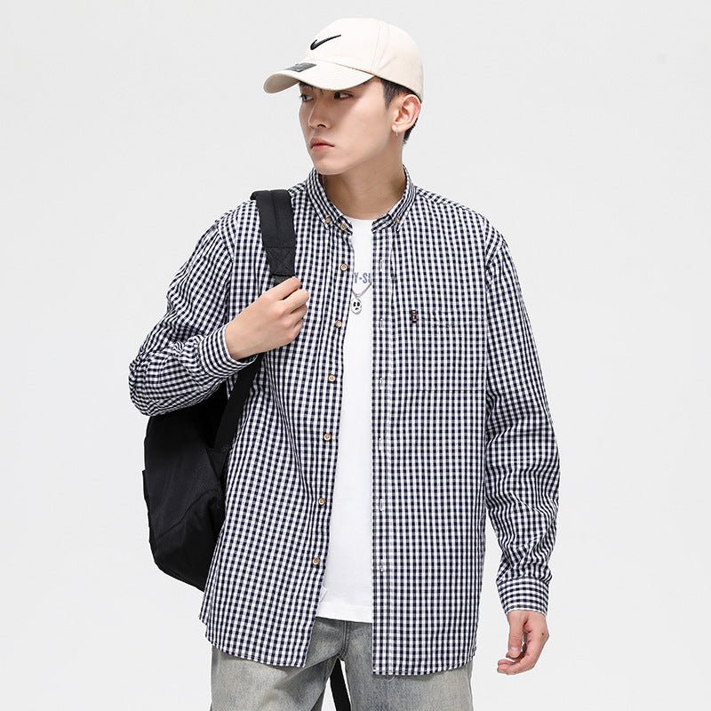 Men’s Cotton Plaid Shirt – Long Sleeve Casual Slim Fit