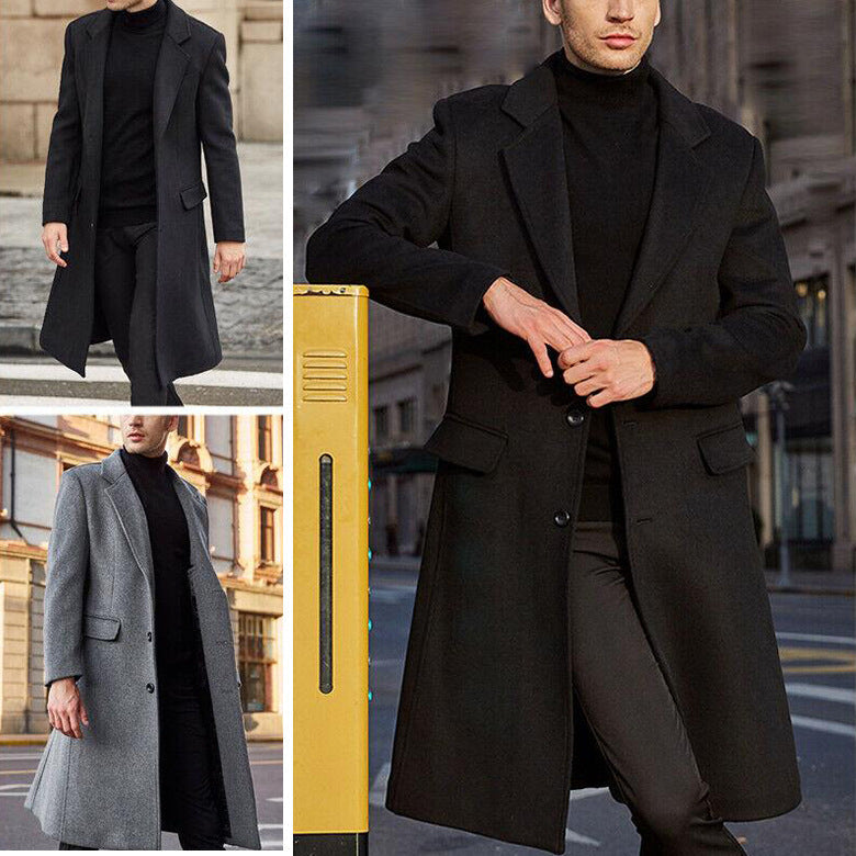 European Style Wool Overcoat – Men’s Long Double-Sided Coat