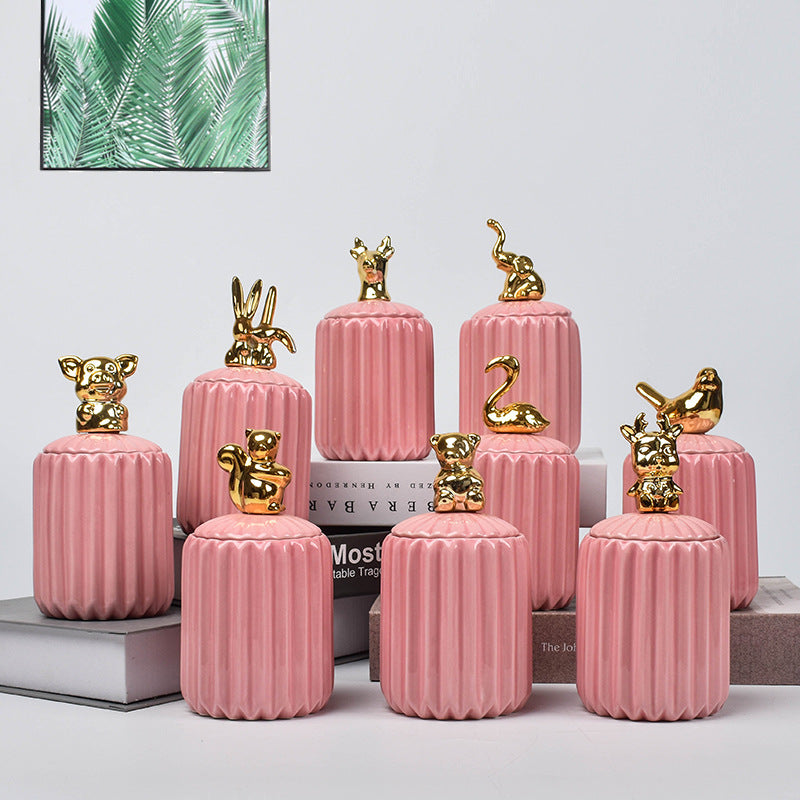 Modern Ceramic Animal Storage Jar Electroplated Candy Box