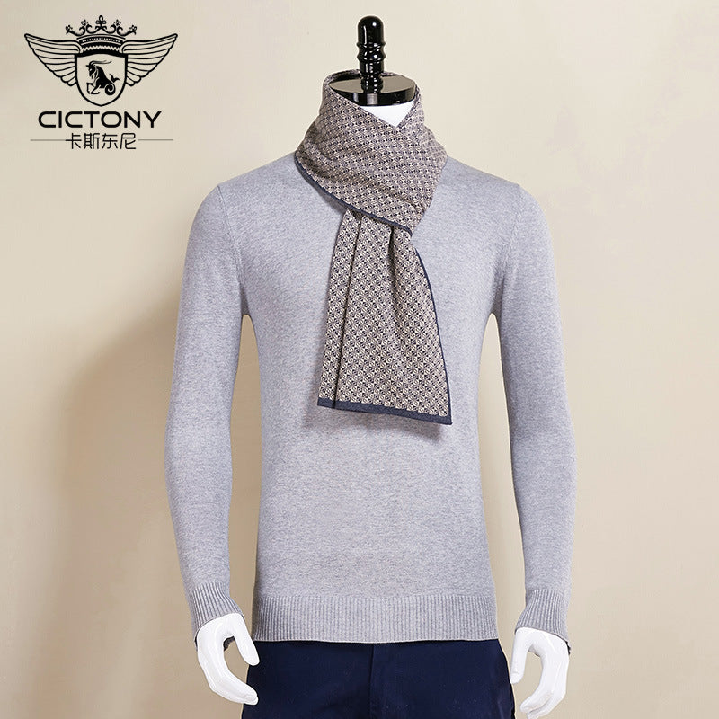 Men’s Wool Plaid Scarf Winter Knitted Warm Long Shawl