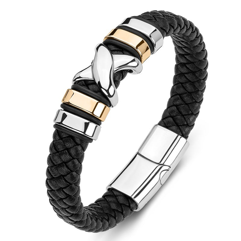 Men's Titanium Steel Cross X Leather Bracelet Jewelry