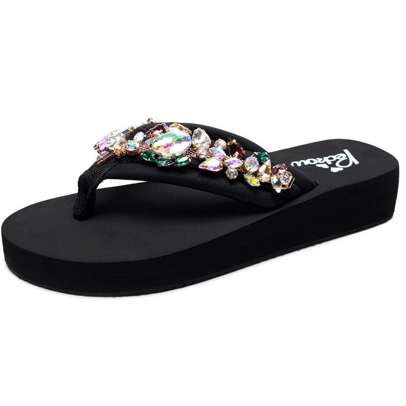 Plus Size Rhinestone Wedge Flip-Flops – Beach Sandals