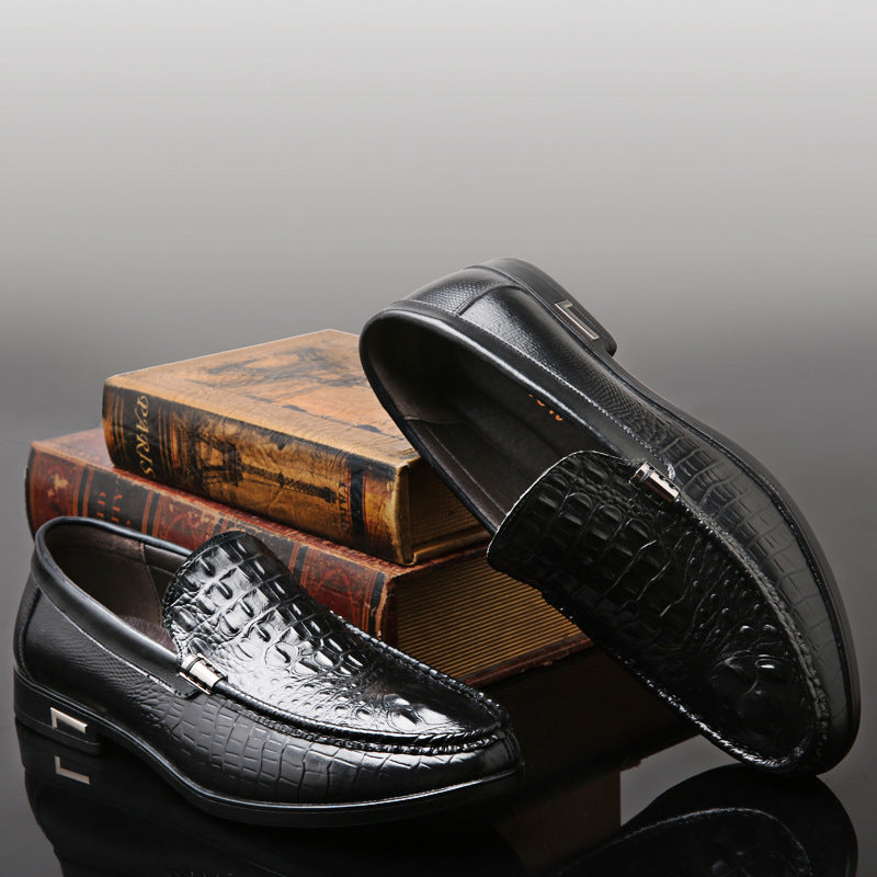 Men’s Crocodile Pattern Slip-On Leather Driving Shoes