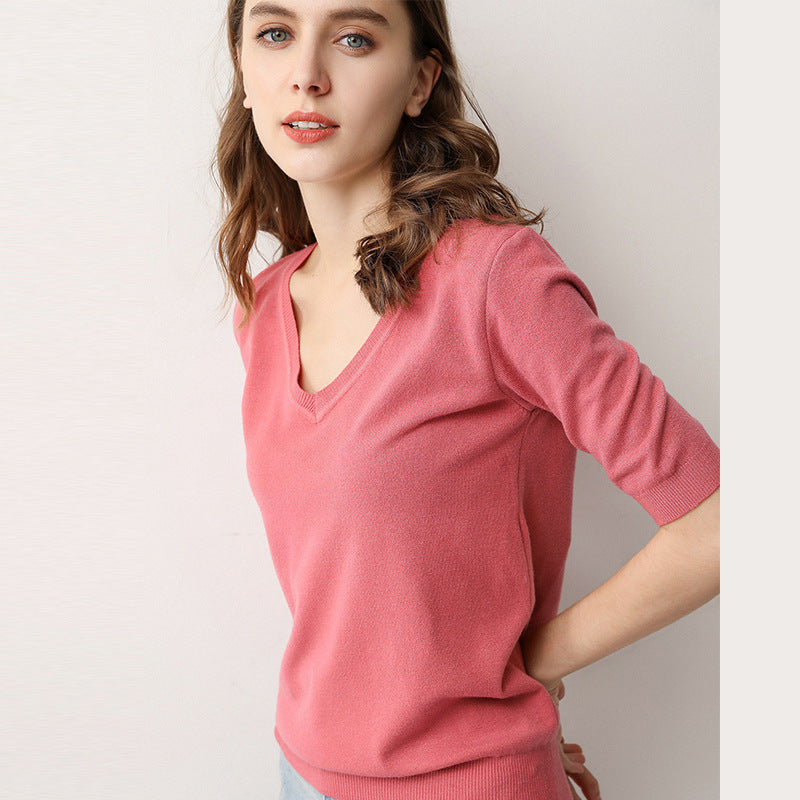 V-Neck Korean Style Sweater Tee – Comfy & Trendy