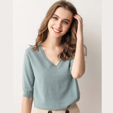 INSTOCK-  Short-sleeved women's v-neck half-sleeve top