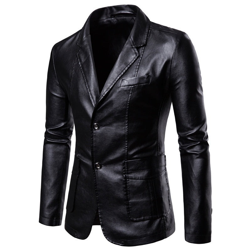 Men’s Slim-Fit PU Leather Lapel Blazer Jacket