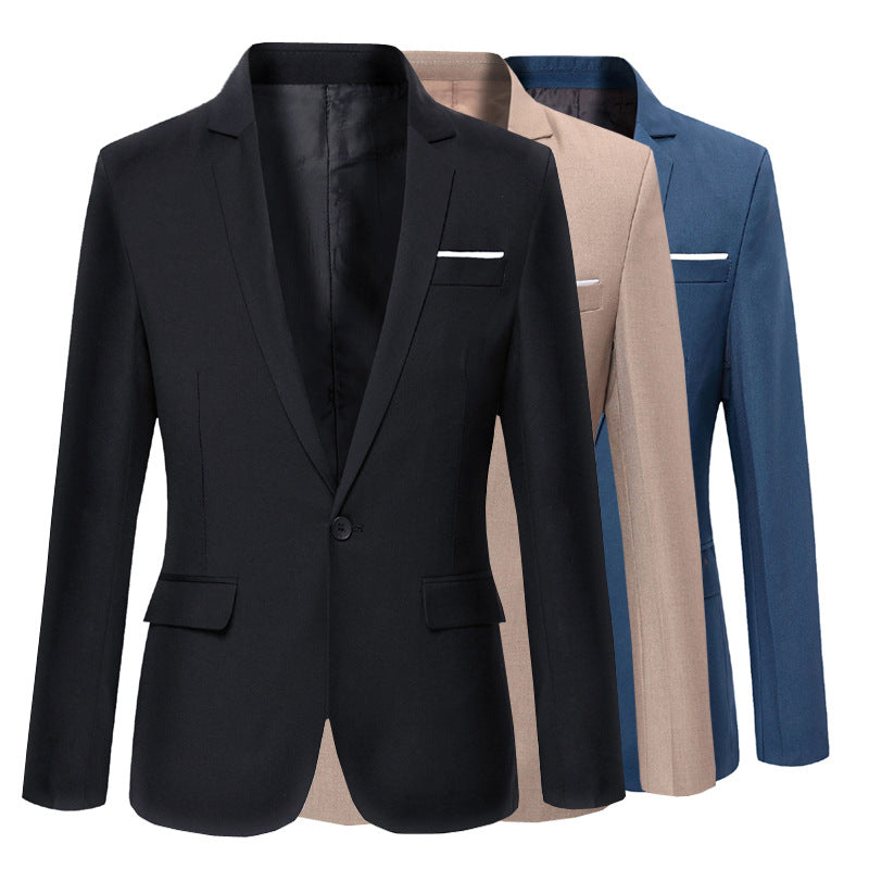 Slim-Fit Korean Men’s Casual Suit Jacket – Black Business Top