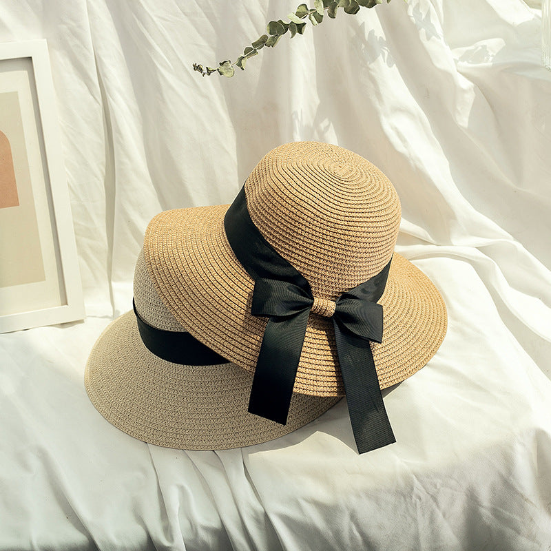 Korean Ribbon Bow Straw Hat