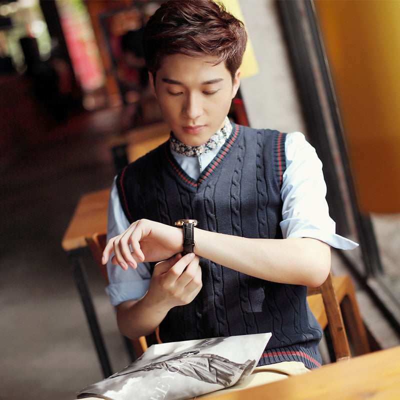 Korean Style Men’s Slim Woolen V-Neck Sweater Vest
