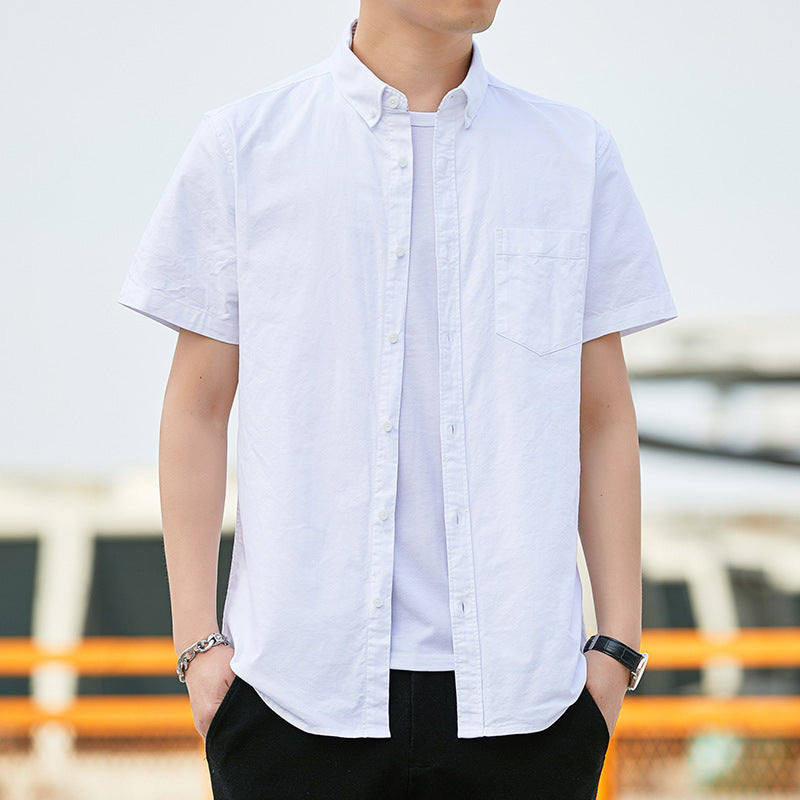 Men's Oxford Striped Short Sleeve Shirt Japanese Casual Style