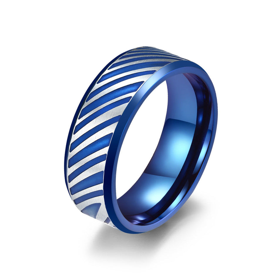 Men's Diagonal Pattern Titanium Steel Couple Ring Jewelry