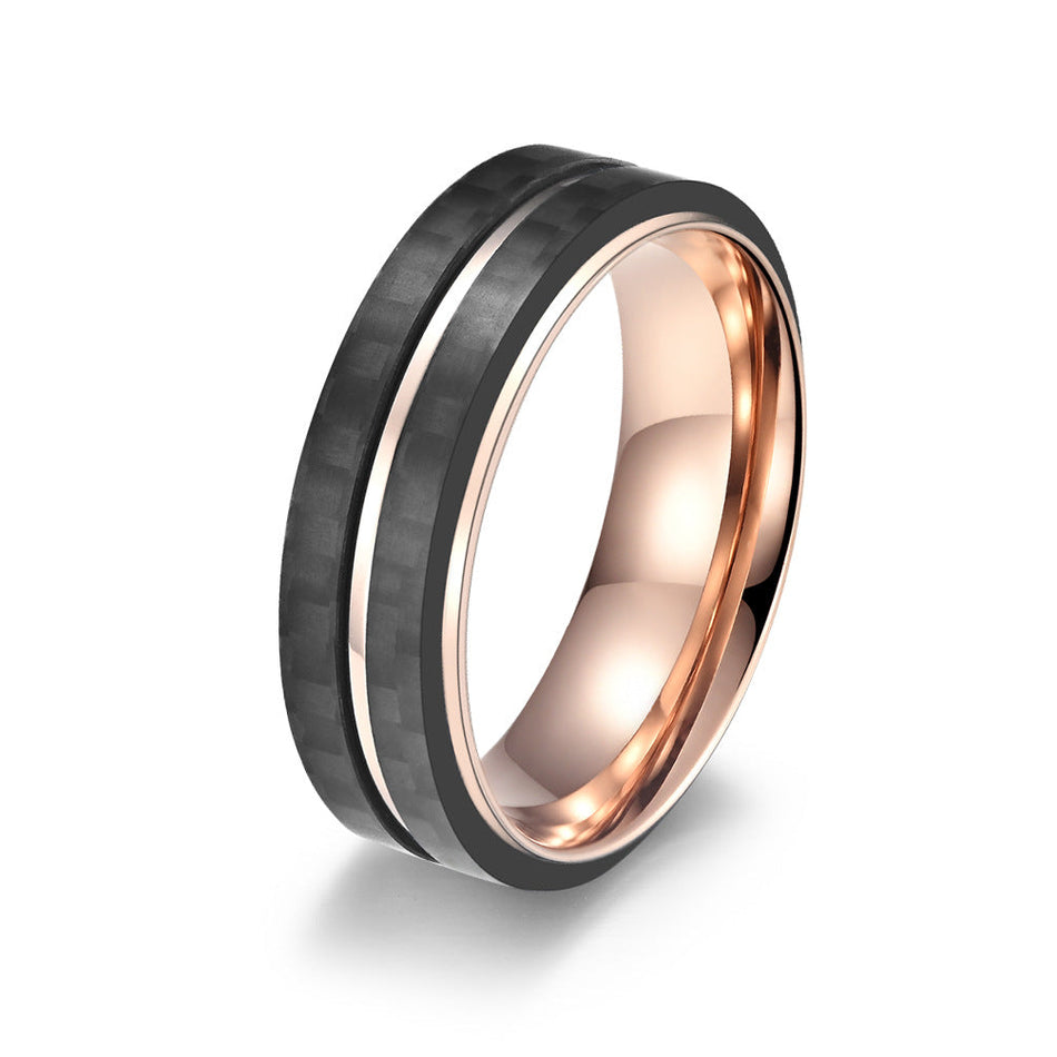 Men's Two Tone Titanium Steel Carbon Fiber Ring Jewelry