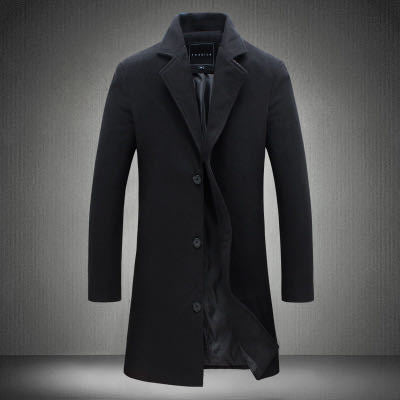 STOCK-Men’s Long Solid Woolen Coat Large Size Casual