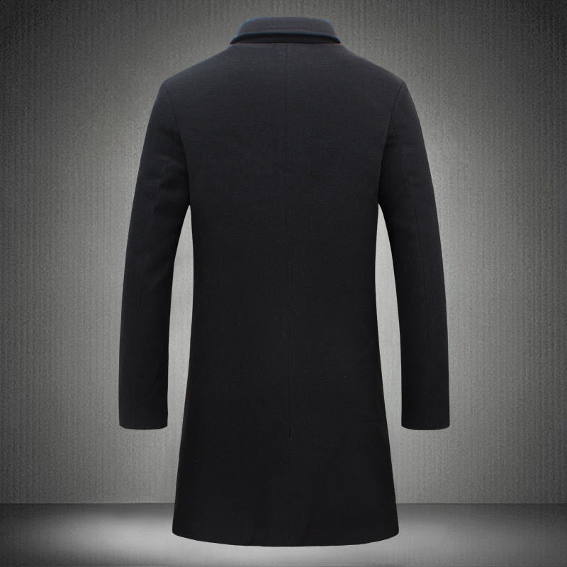 STOCK-Men’s Long Solid Woolen Coat Large Size Casual