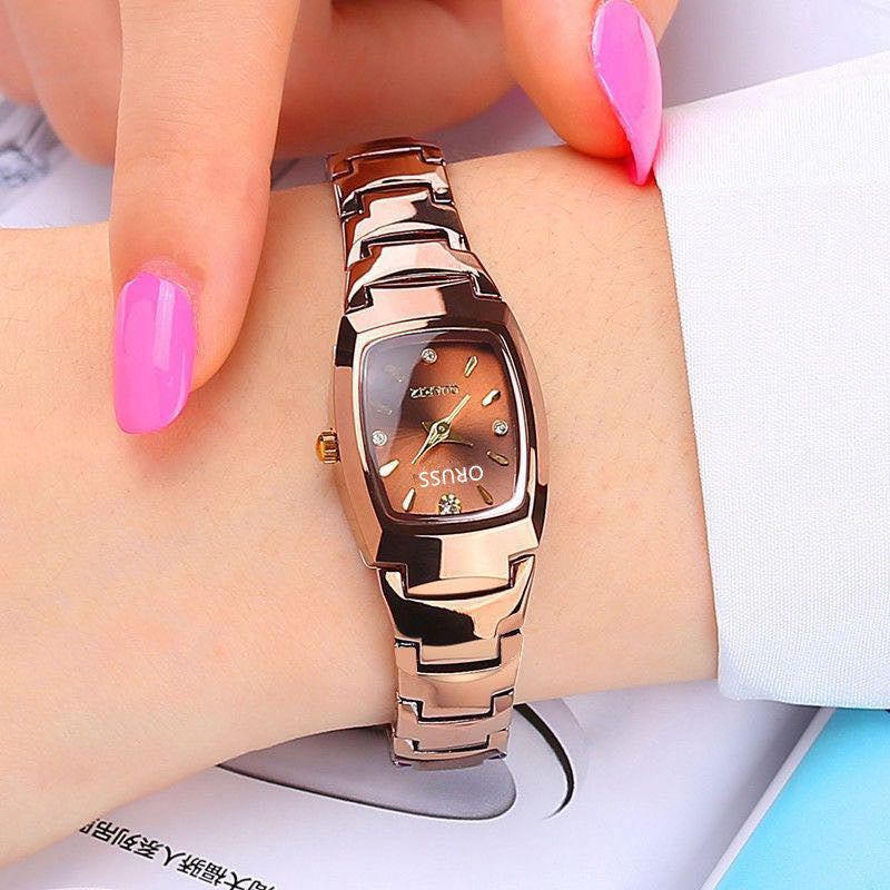 Coffee Gold Square Women's Watch – Luminous Waterproof Steel Band