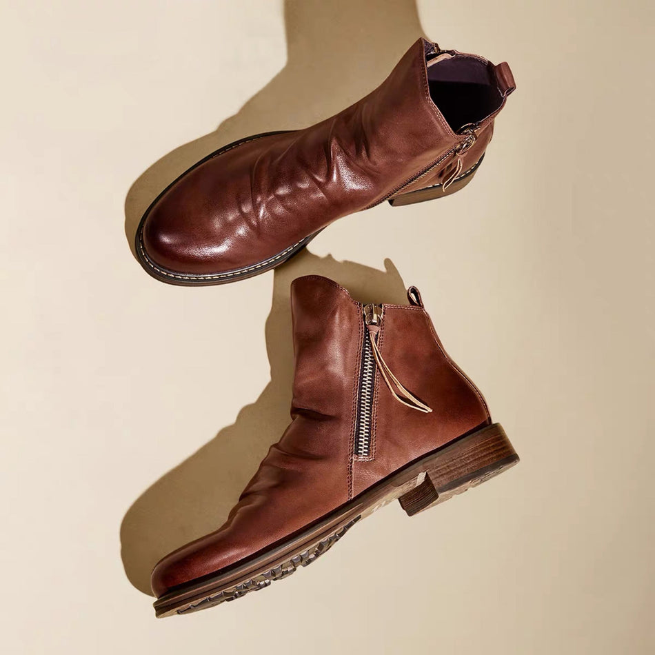 Men’s Zipper Leather Boots | Dual Zip & Tassel Style