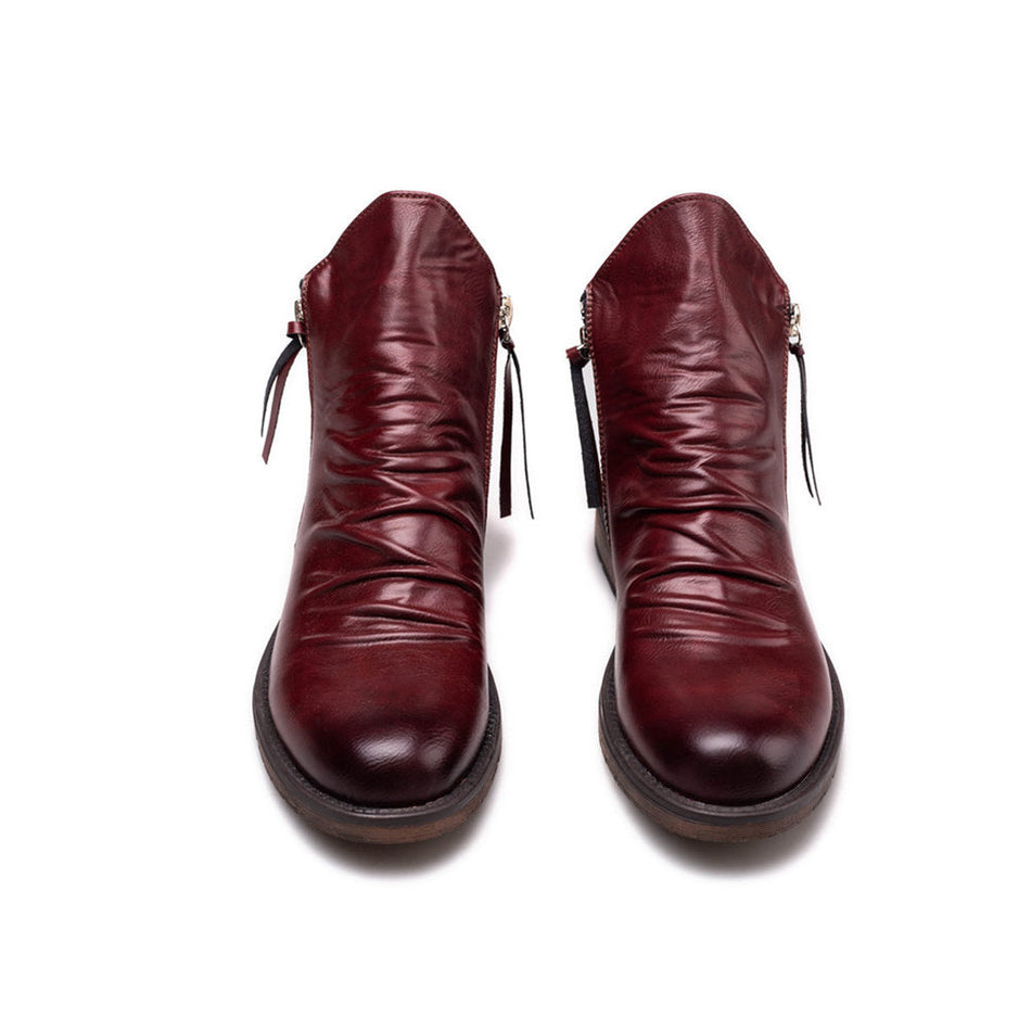 INSTOCK-Men's Zipper Leather Boots | Dual Zip & Tassel Style