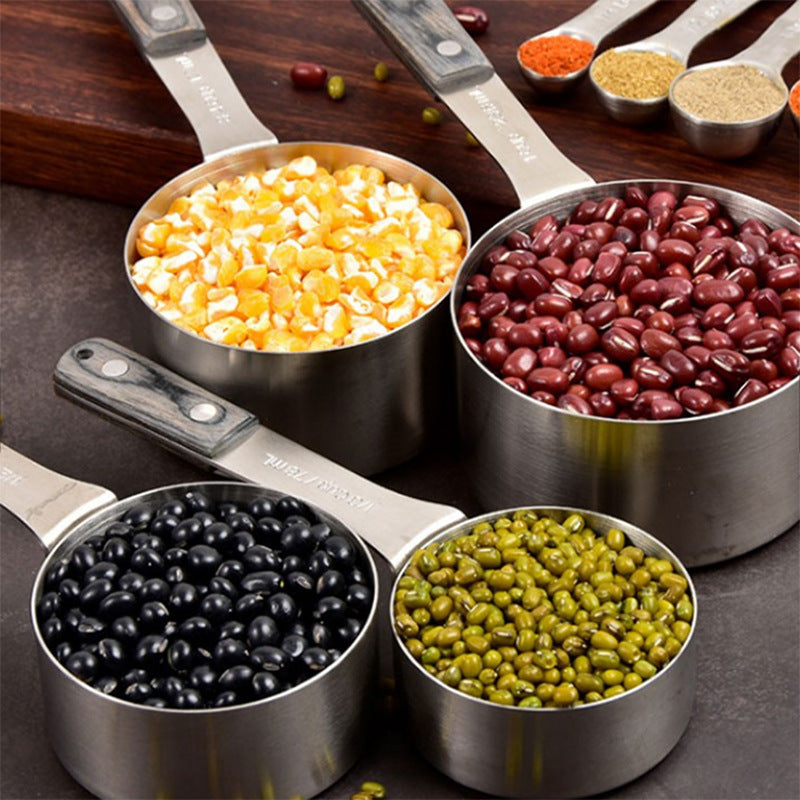 Colorful Wooden Handle 4-Piece Stainless Steel Measuring Set