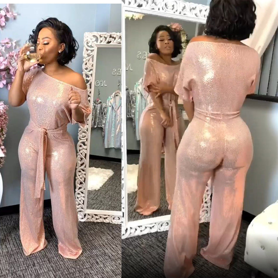 INSTOCK-Laser Sequin Evening Jumpsuit – Elegant & Shiny ✨