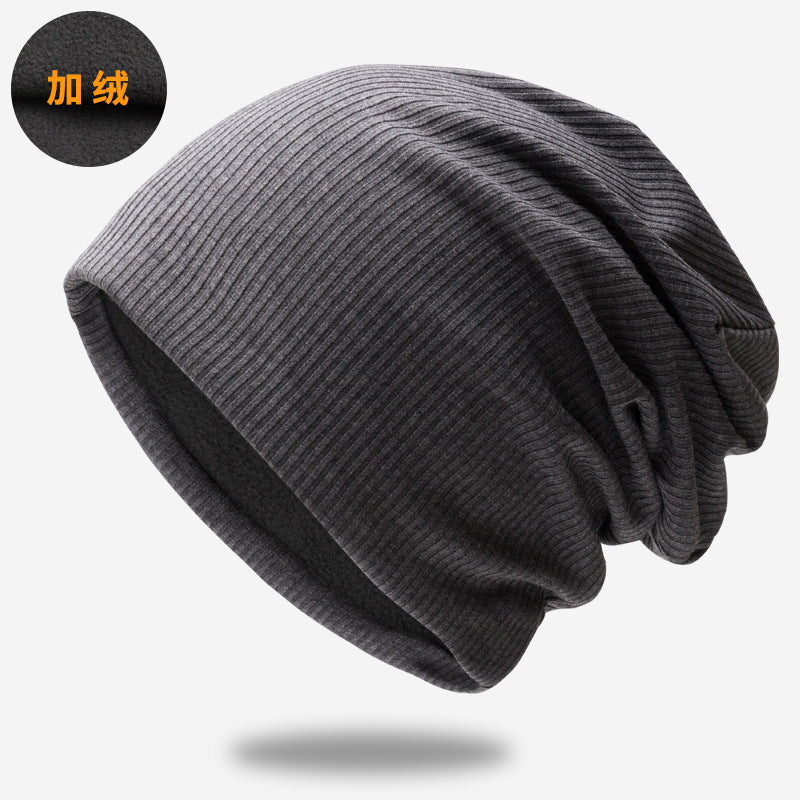 Unisex Fleece-Lined Knitted Solid Color Winter Hat Men Women