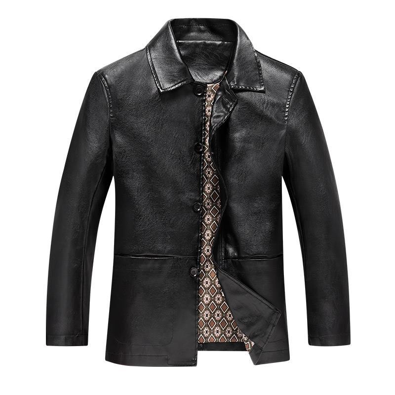 Men’s Middle-Aged Large-Size Lapel Leather Jacket Spring-Autumn