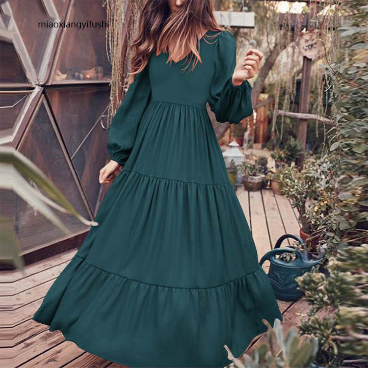 2025 Autumn Retro Plus-Size Elegant Flared Dress