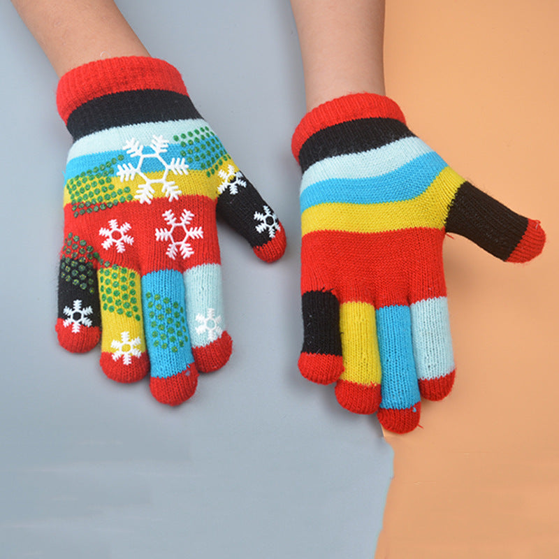 Children Five Finger Baby Winter Snowflake Warm Gloves Kids!