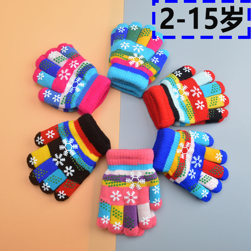Children Five Finger Baby Winter Snowflake Warm Gloves Kids!